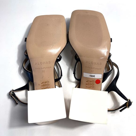 ALOHAS NWOT Aubrey Strappy Yellow Block Heel Square Toe Sandal Size 37/6.5 - Picture 15 of 16